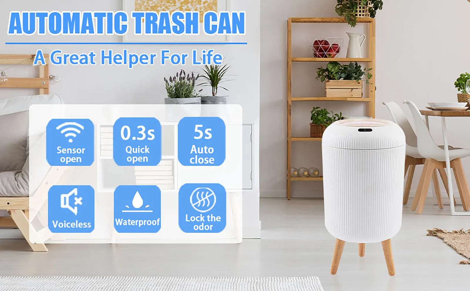 SmartSense™ Automatic Motion‑Sensor Trash Can — 8 L Plastic, Lid‑Closing for Home & Office