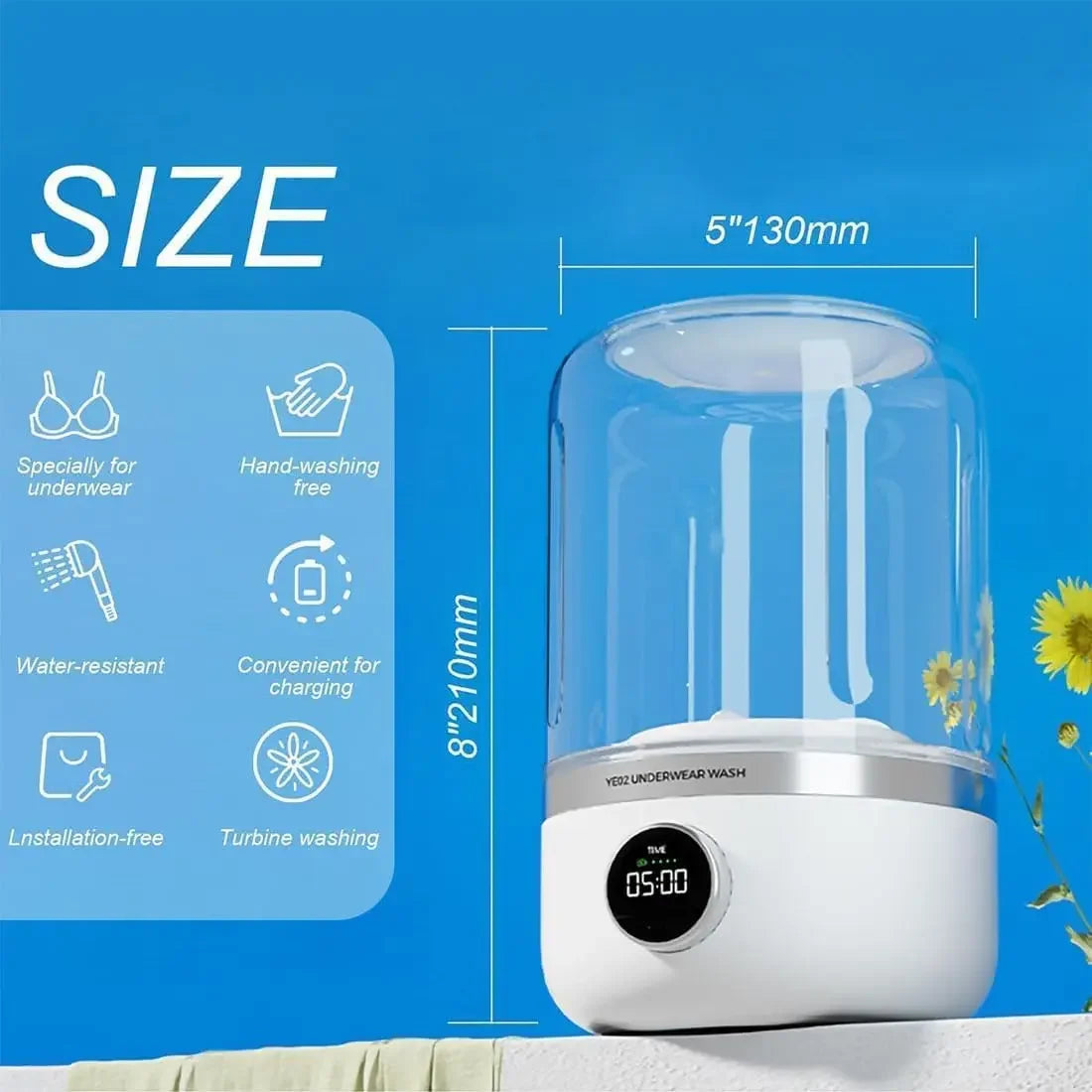 Mini Wireless Washing Machine – 1L Portable Laundry Bucket for Underwear, Socks & Travel